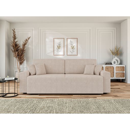 Canapé droit MILO convertible tissu beige 3 places 