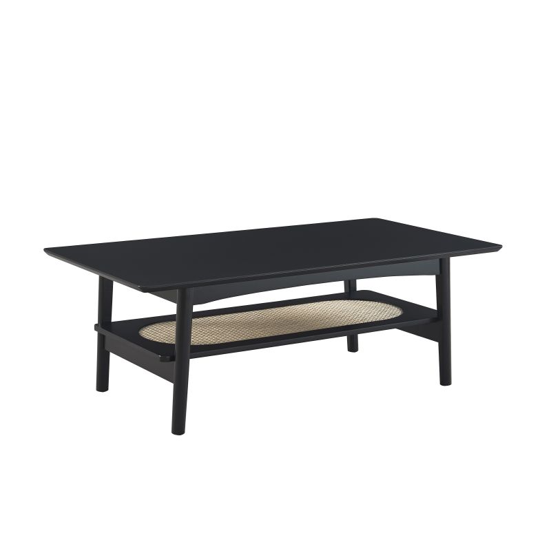 Table basse ANATOLE noir et cannage rotin