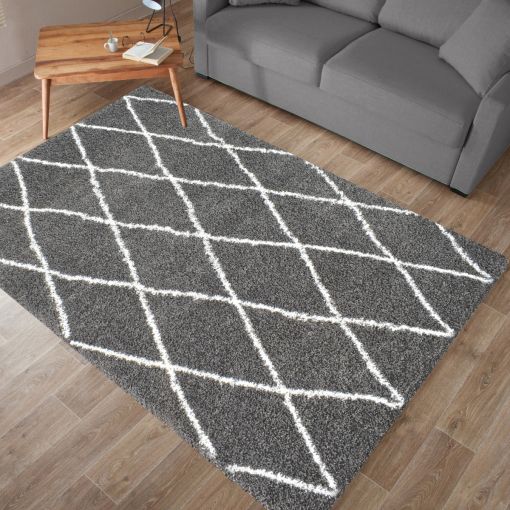 Tapis THEA anthracite motif losange 120x160 cm