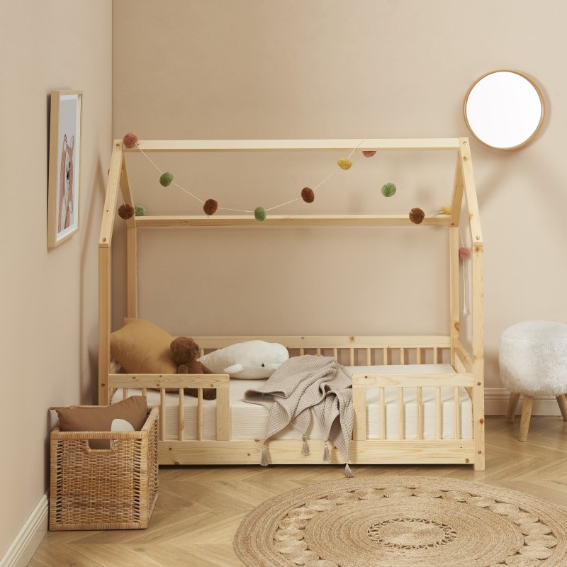Letto a castello 90x200 con barriera e molla inclusa piedi 10 cm Daisy Bois