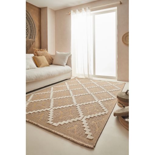 Tapis d'extérieur FORANA blanc et jaune aspect jute 160x230cm