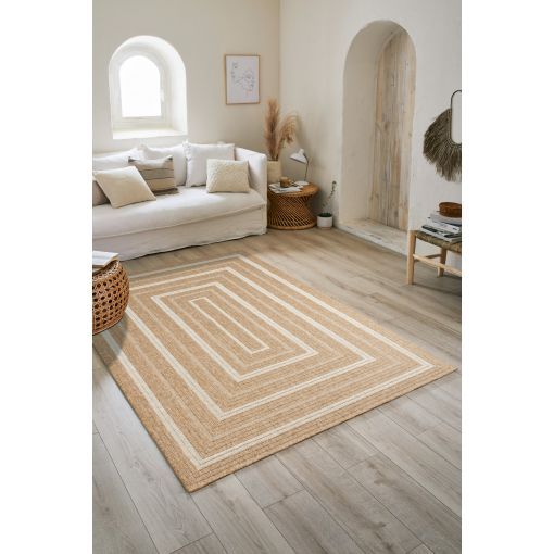 Tapis d'extérieur MENORCA marron et blanc aspect jute 160x230cm