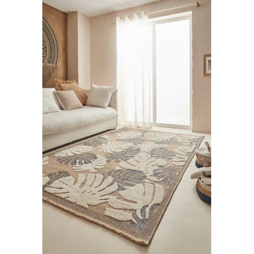 Tapis d'extérieur MOOREA bleu et blanc aspect jute 120x170cm