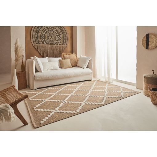 Tapis d'extérieur FORANA blanc et jaune aspect jute 120x170cm