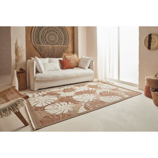 Tapis d'extérieur MOOREA terracotta et blanc aspect jute 160x230cm