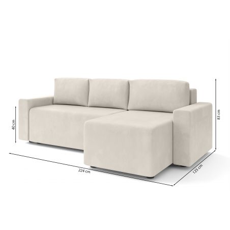 Canapé angle MAX convertible velours beige 4 places