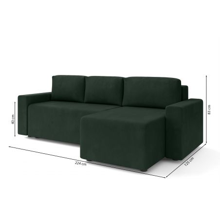 Canapé angle MAX convertible velours vert 4 places