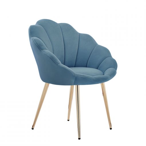 Fauteuil CORAIL velours bleu avec piétement doré