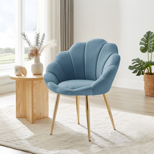 Fauteuil CORAIL velours bleu avec piétement doré