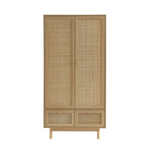 Armoire HELENA effet chêne et cannage rotin 90cm