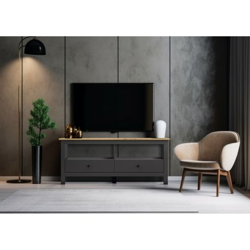 Meuble TV HESEN effet chêne et anthracite 137cm