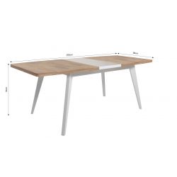 Table extensible ALAMEDA effet chêne et pieds blancs 160 à 200cm
