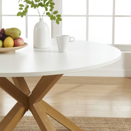 Table à manger ronde HARRY blanc et effet chêne 120cm