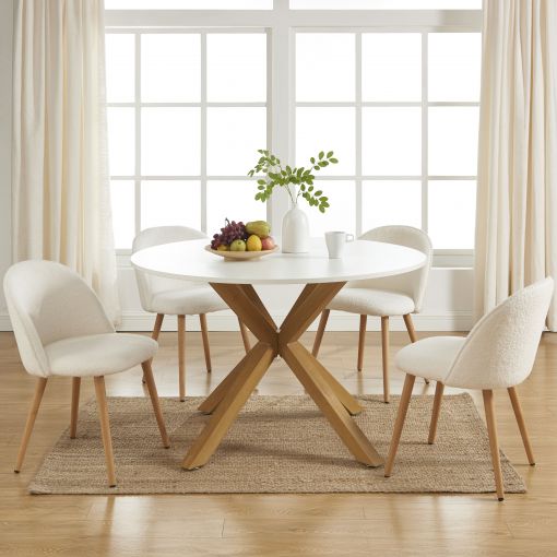 Table à manger ronde HARRY blanc et effet chêne 120cm