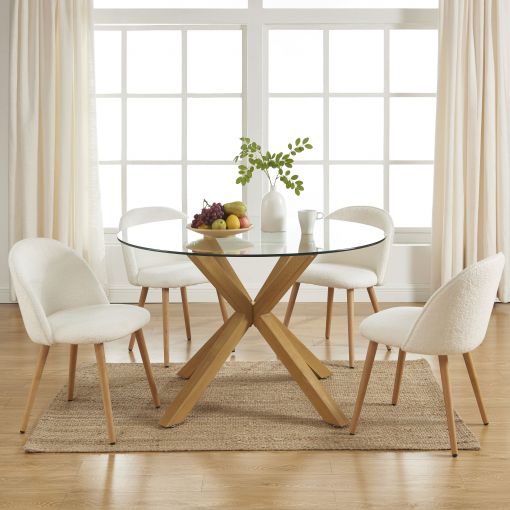 Table à manger ronde HARRY verre et effet chêne 120cm