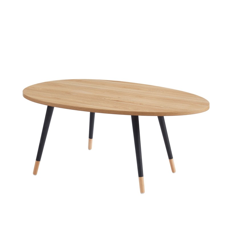 Table basse ORGANIC  effet chêne  pieds noirs 98cm