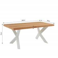 Table à manger PLATON placage chêne et métal blanc 180cm
