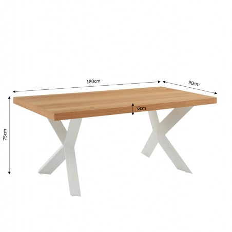 Table à manger PLATON placage chêne et métal blanc 180cm