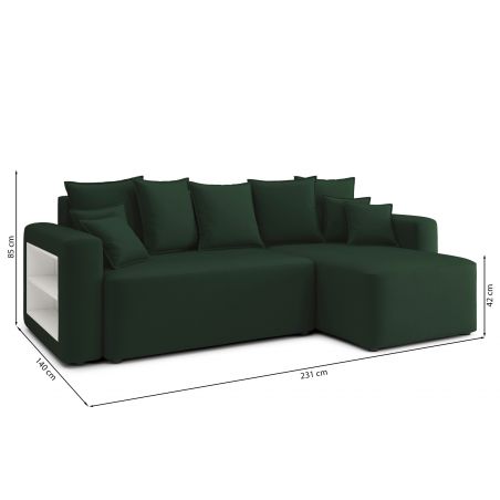 Canapé angle MIKE convertible velours vert 4 places