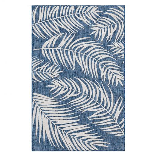 Tapis d'extérieur IBIZA bleu motif feuilles 160x230cm