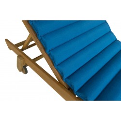 Bain de soleil MOLA en bois d’acacia FSC avec matelas ondulo bleu