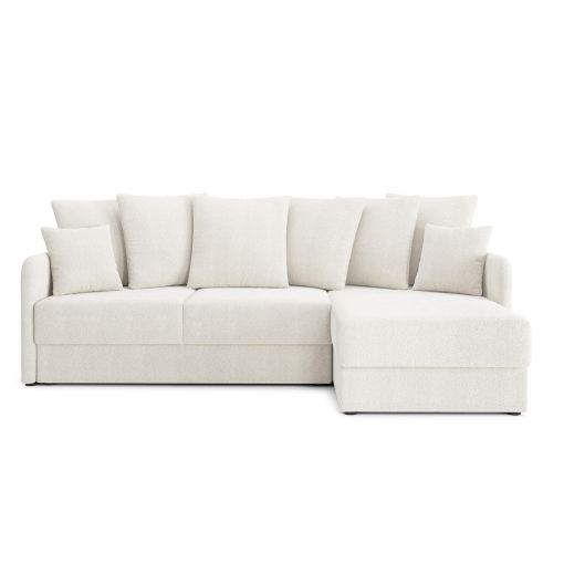 Canapé d'angle LUKA convertible tissu bouclette blanc 4 places