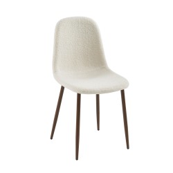 4 Chaises Lena BAÏTA - Tissu Bouclette Écru Et Pieds Métal Noir - Charge 100kg - H86cm