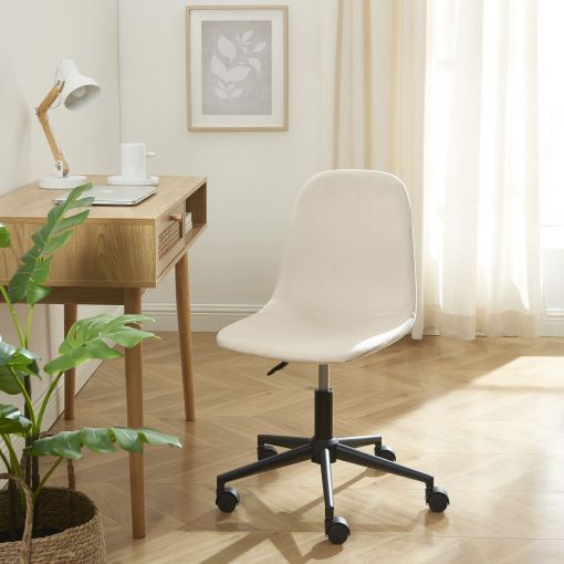 Chaise de bureau LENA velours beige 5 roulettes