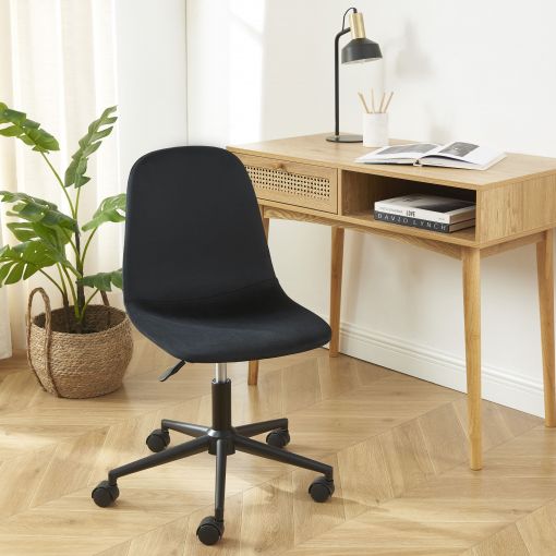 Chaise de bureau LENA velours noir 5 roulettes