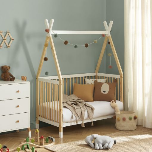 Lit bébé TIPI pin et blanc 60x120 sommier inclus