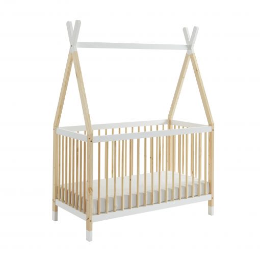 Lit bébé TIPI pin et blanc 60x120 sommier inclus