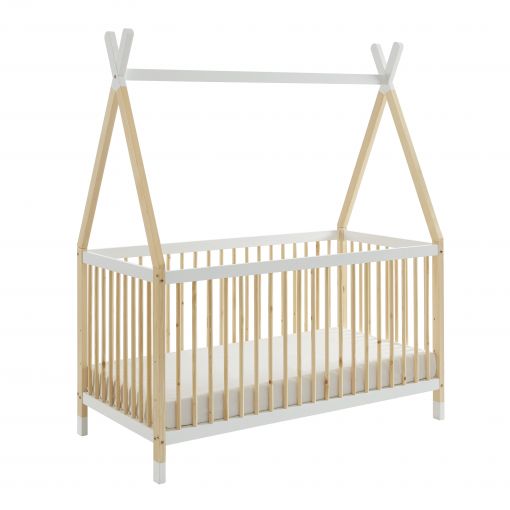 Lit bébé TIPI pin et blanc 70x140 sommier inclus