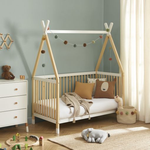 Lit bébé TIPI pin et blanc 70x140 sommier inclus