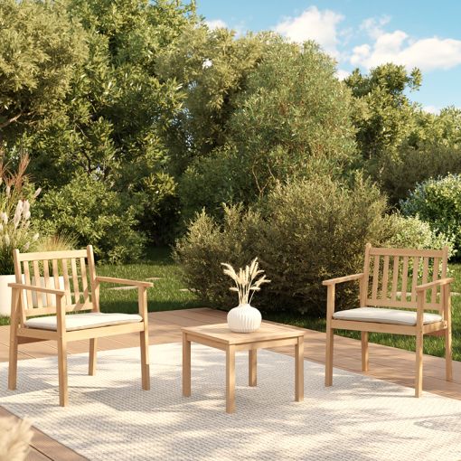 Salon de jardin RIO 2 places en bois d'acacia blanchi FSC avec coussins écru