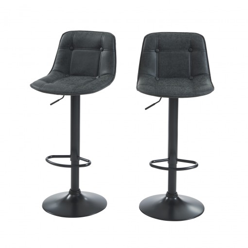 Lot de 2 tabourets TOM en PU noir avec pieds noir