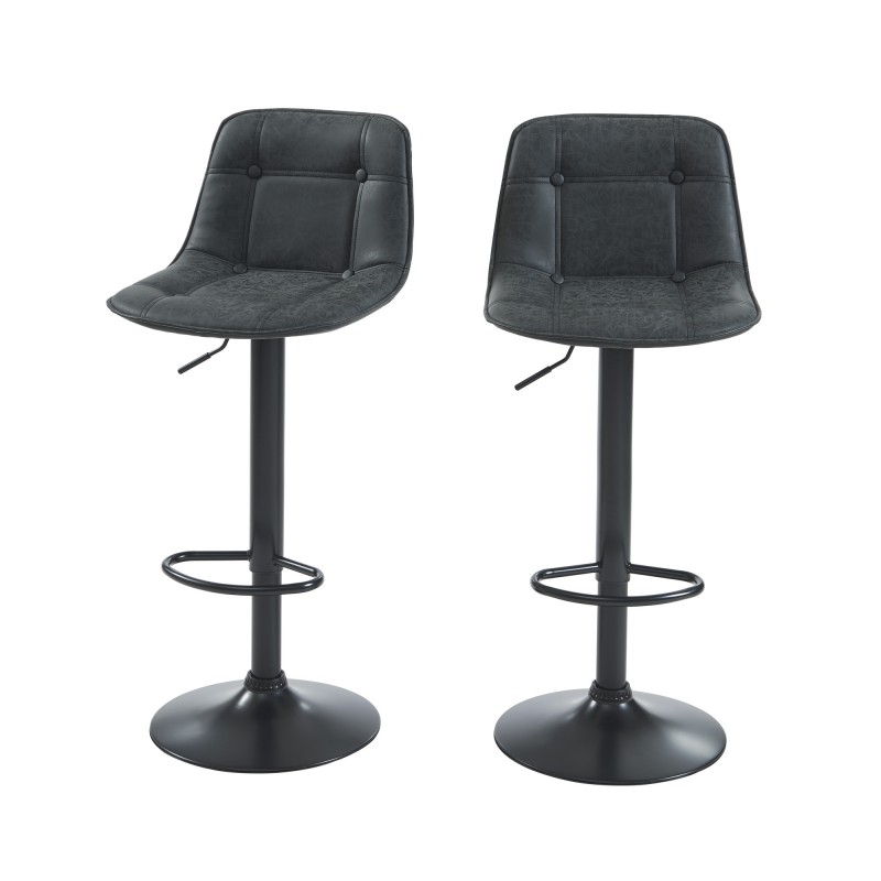 Lot de 2 tabourets TOM en PU noir avec pieds noir Lot de 2 tabourets TOM en PU noir avec pieds noir