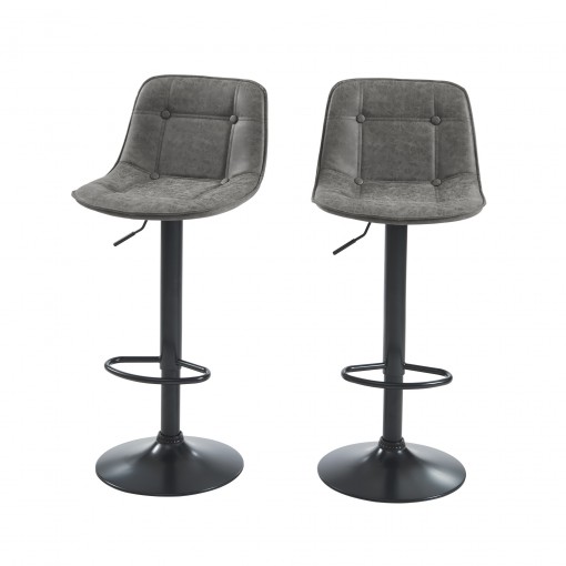 Lot de 2 tabourets TOM en PU gris avec pieds noir