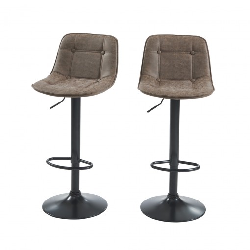 Lot de 2 tabourets TOM en PU marron avec pieds noir