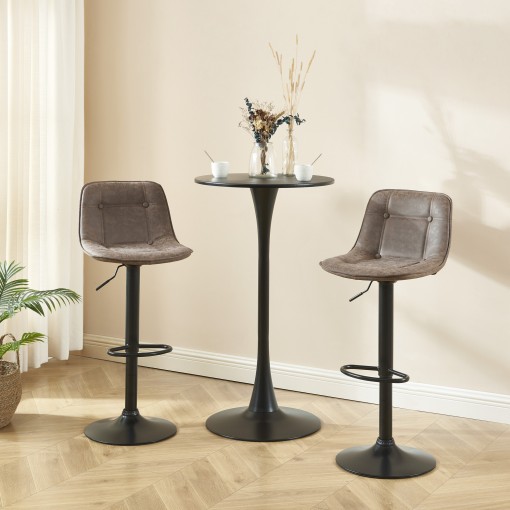 Lot de 2 tabourets TOM en PU marron avec pieds noir