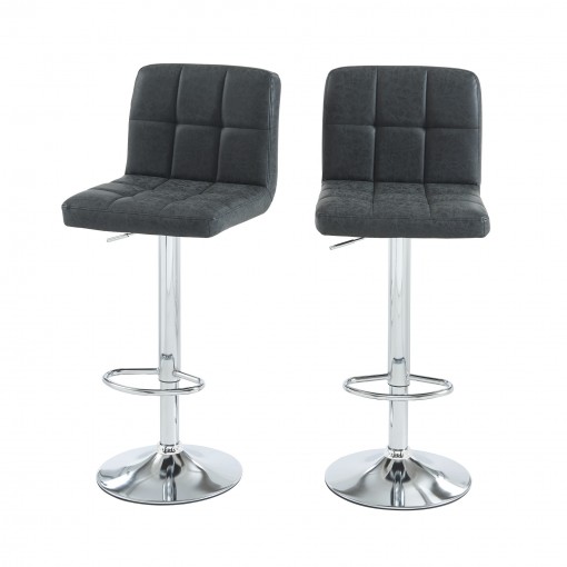 Lot de 2 tabourets GARY en PU noir avec pieds argenté