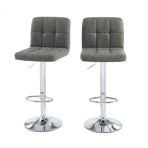 Lot de 2 tabourets GARY en PU gris avec pieds argenté