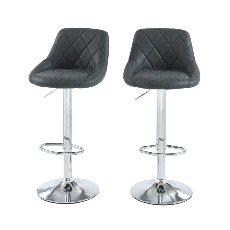 Lot de 2 tabourets MATT en PU noir avec pieds argenté Lot de 2 tabourets MATT en PU noir avec pieds argenté