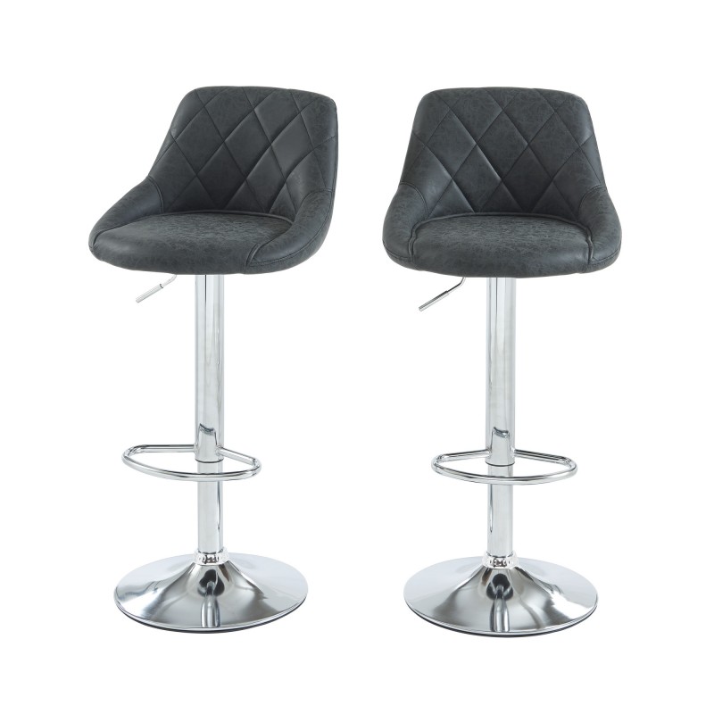 Lot de 2 tabourets MATT en PU noir avec pieds argenté