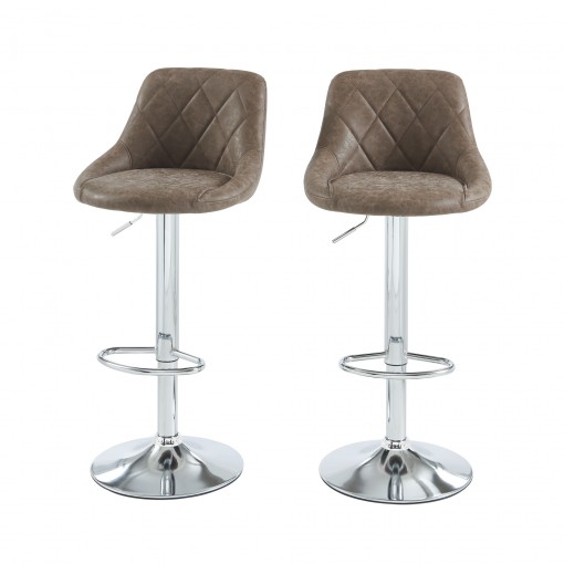 Lot de 2 tabourets MATT en PU marron avec pieds argenté