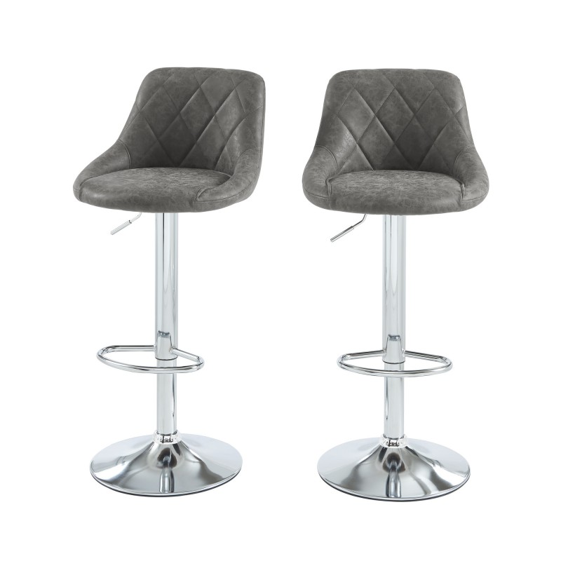 Lot de 2 tabourets MATT en PU gris avec pieds argenté Lot de 2 tabourets MATT en PU gris avec pieds argenté