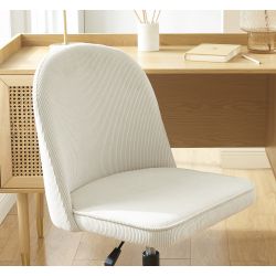 Chaise de bureau GRETA velours côtelé blanc 5 roulettes