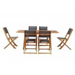 Ensemble table et chaises de jardin SORA 6 places en bois d'eucalyptus FSC avec housse de protection