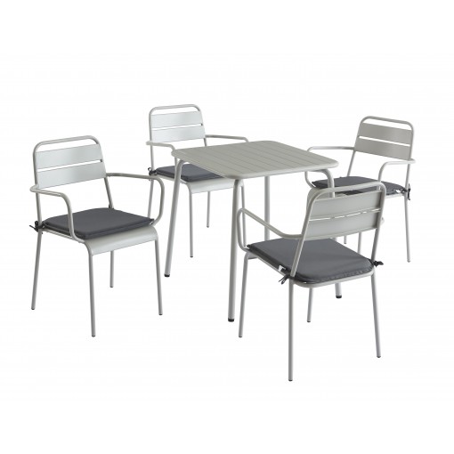Ensemble PANTONE table 70x70cm et 4 chaises de jardin gris glacier