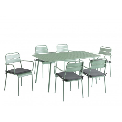 Ensemble PANTONE table 160 cm et 6 chaises de jardin vert menthe