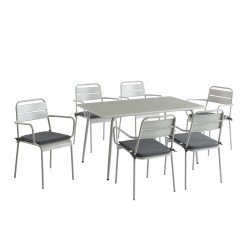 Ensemble PANTONE table 140 cm et 6 chaises de jardin gris glacier